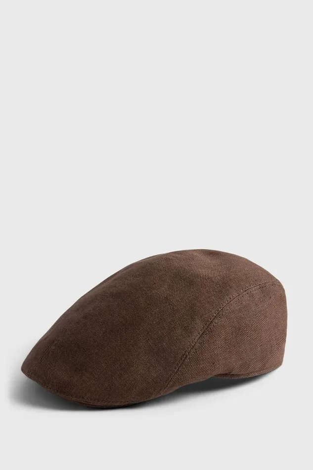 Mens Paul Stuart Hats Linen Hopsack Ivy Cap Light Brown