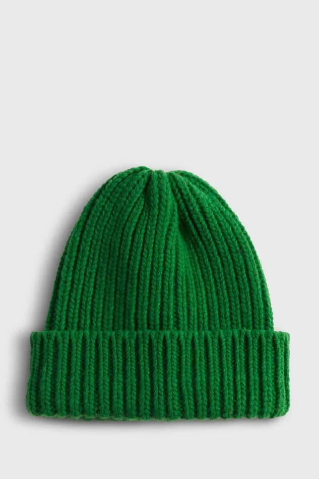 Mens Paul Stuart Hats Ribbed Wool Beanie Green