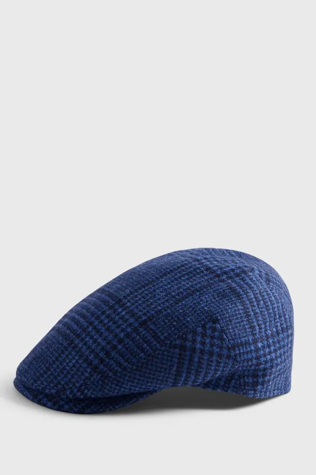 Mens Paul Stuart Hats Wool Glen Plaid Ivy Cap Blue