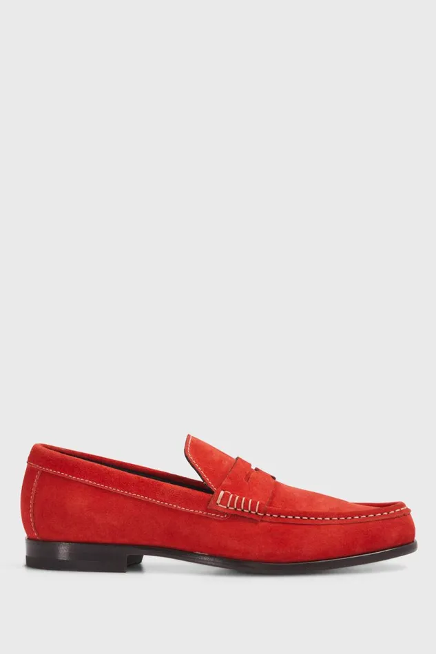 Mens Paul Stuart Loafers Mason Suede Loafer Red