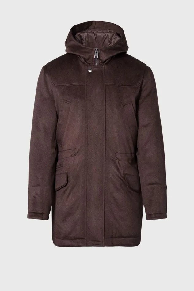 Mens Paul Stuart Outerwear Cashmere Parka With Hood Dark Brown