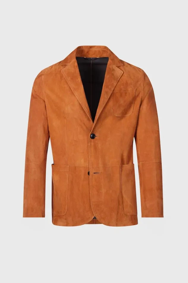 Mens Paul Stuart Outerwear Lamb Suede Jacket Rust