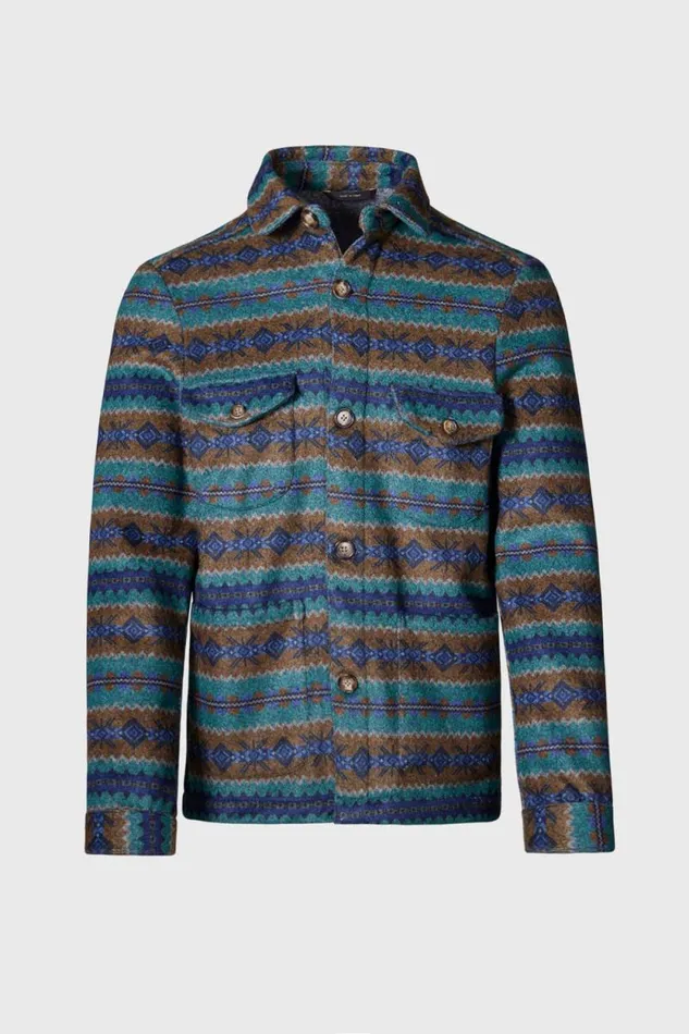 Mens Paul Stuart Outerwear Printed Shirt Jacket Sand