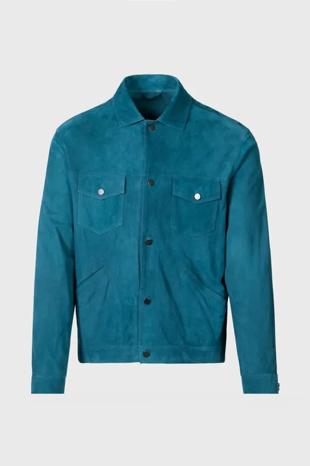 Mens Paul Stuart Outerwear Suede Jean Jacket Teal