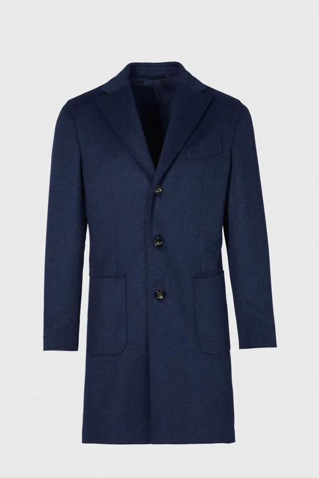 Mens Paul Stuart Outerwear Wool and Cashmere Herringbone Coat Mid Blue