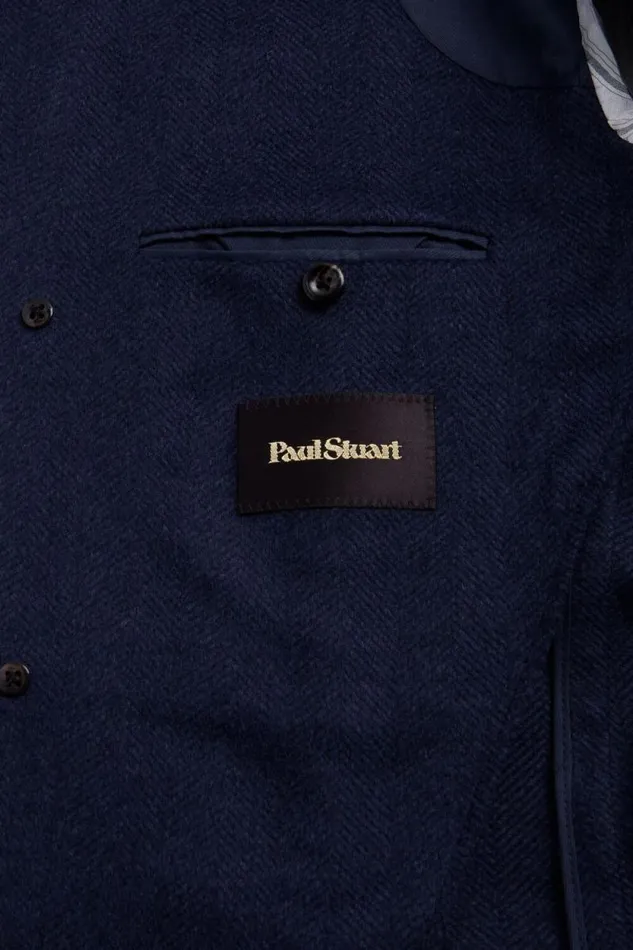Mens Paul Stuart Outerwear Wool and Cashmere Herringbone Coat Mid Blue Mens Paul Stuart Outerwear Wool and Cashmere Herringbone Coat Mid Blue