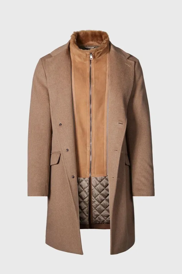 Mens Paul Stuart Outerwear Wool Coat With Shearling Gilet Camel Mens Paul Stuart Outerwear Wool Coat With Shearling Gilet Camel