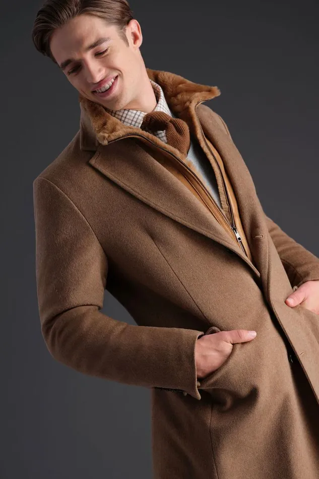 Mens Paul Stuart Outerwear Wool Coat With Shearling Gilet Camel Mens Paul Stuart Outerwear Wool Coat With Shearling Gilet Camel