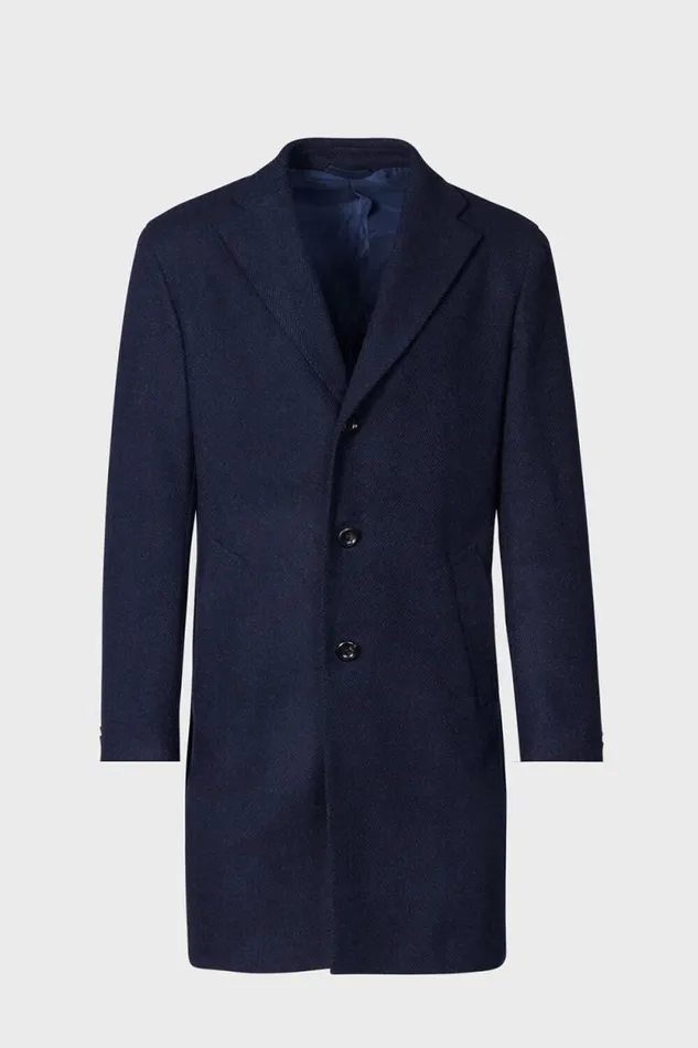 Mens Paul Stuart Outerwear Wool Herringbone Coat Navy