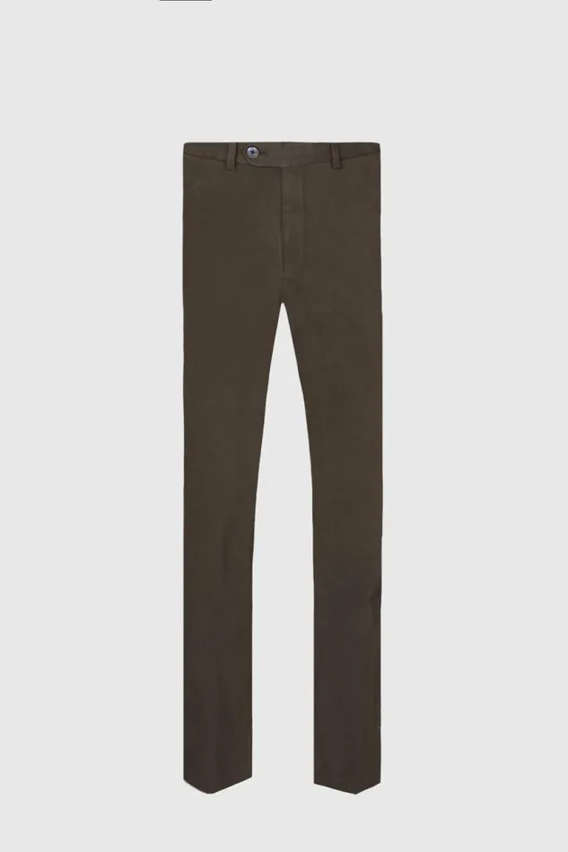 Mens Paul Stuart Pants Brushed Cotton Plain Front Newton Pant Dark Olive