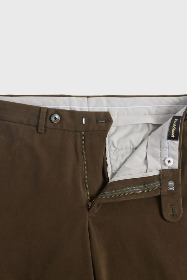 Mens Paul Stuart Pants Brushed Cotton Plain Front Newton Pant Dark Olive Mens Paul Stuart Pants Brushed Cotton Plain Front Newton Pant Dark Olive