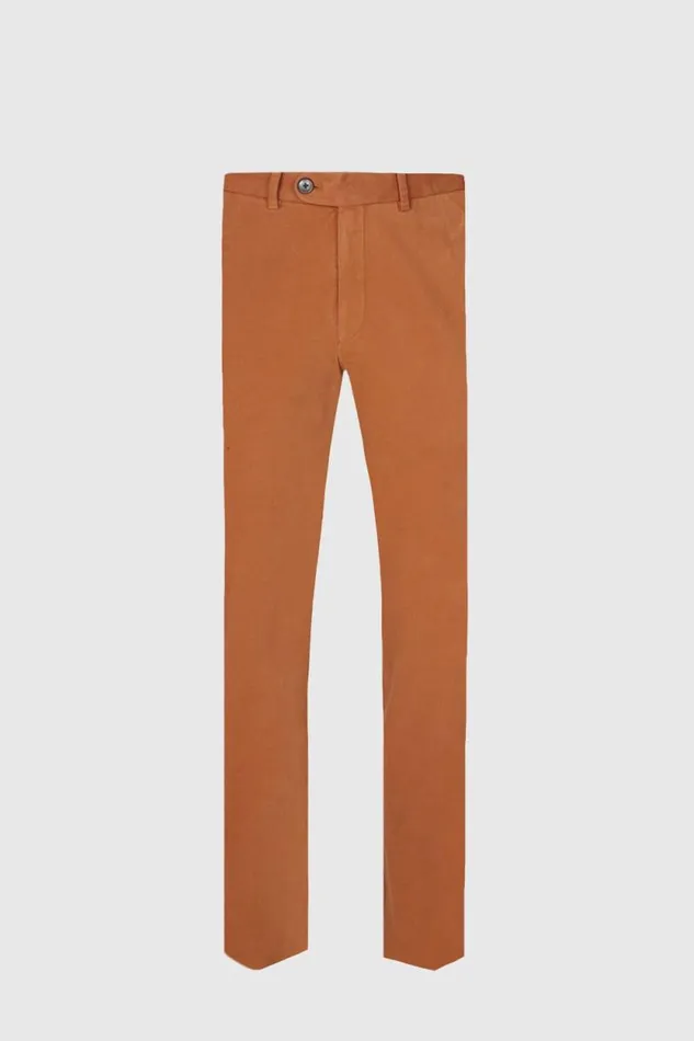 Mens Paul Stuart Pants Brushed Cotton Plain Front Newton Pant Rust