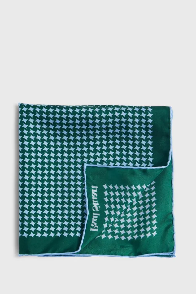 Mens Paul Stuart Pocket Squares Printed Silk Houndstooth Pocket Square Green