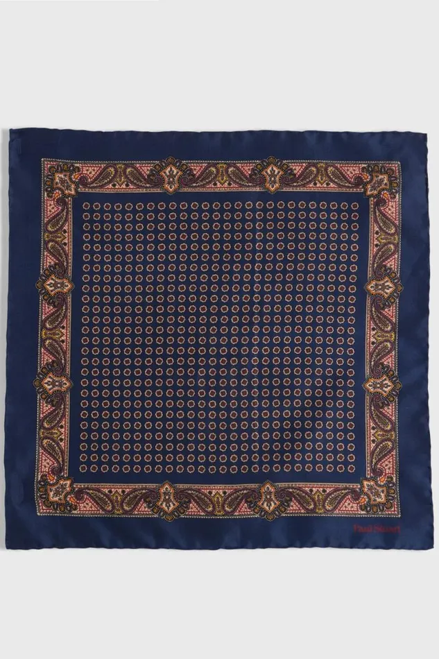 Mens Paul Stuart Pocket Squares Printed Silk Medallion And Paisley Pocket Square Navy Mens Paul Stuart Pocket Squares Printed Silk Medallion And Paisley Pocket Square Navy