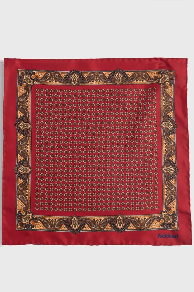 Mens Paul Stuart Pocket Squares Printed Silk Medallion And Paisley Pocket Square Red Mens Paul Stuart Pocket Squares Printed Silk Medallion And Paisley Pocket Square Red