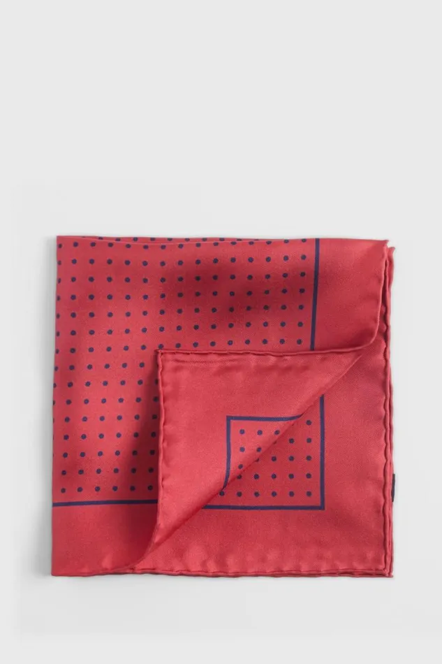 Mens Paul Stuart Pocket Squares Silk Twill Dot Print Pocket Square Rednavy
