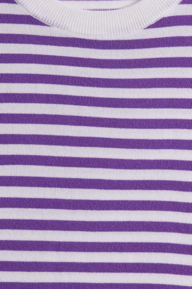 Mens Paul Stuart Polos and TShirts Stripe Knit Short Sleeve Crewneck Purplewhite Mens Paul Stuart Polos and TShirts Stripe Knit Short Sleeve Crewneck Purplewhite
