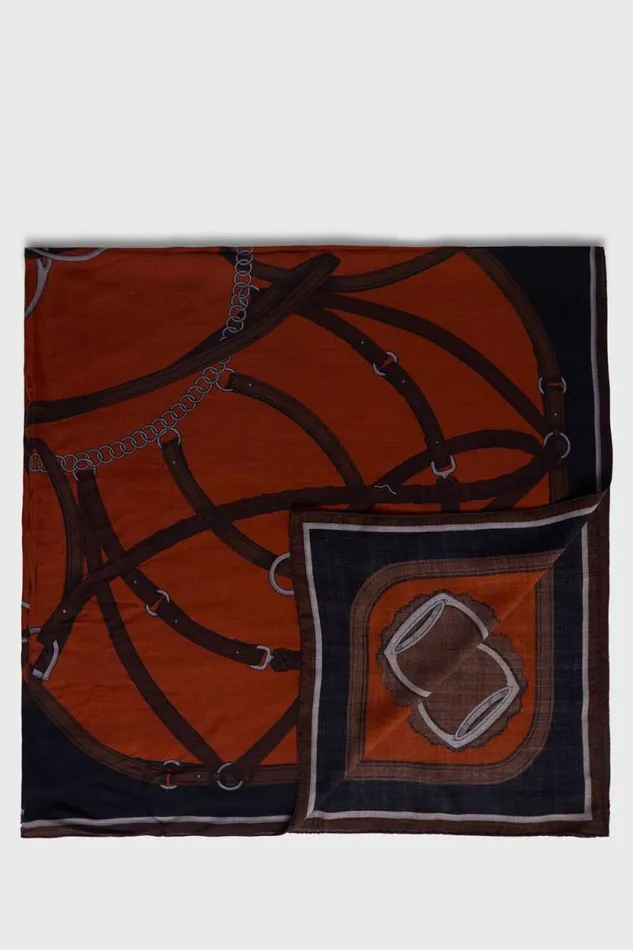 Mens Paul Stuart Scarves Belt and Buckle Printed Scarf Rust