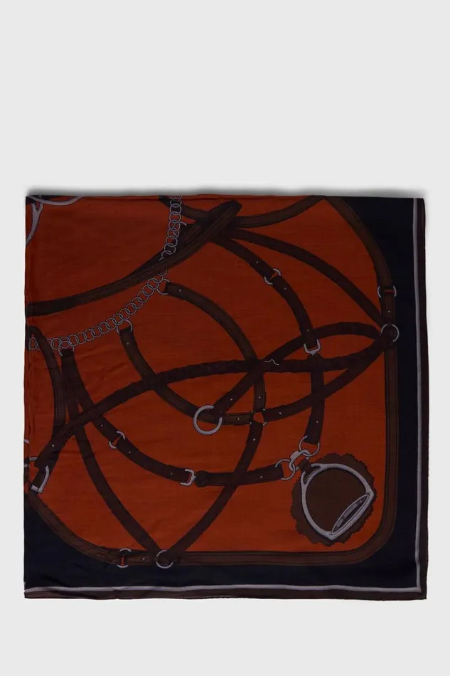 Mens Paul Stuart Scarves Belt and Buckle Printed Scarf Rust Mens Paul Stuart Scarves Belt and Buckle Printed Scarf Rust
