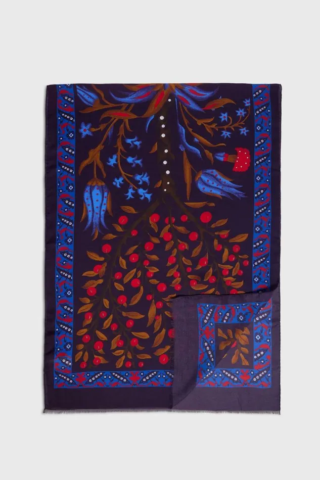 Mens Paul Stuart Scarves Floral Print Scarf Blackblue