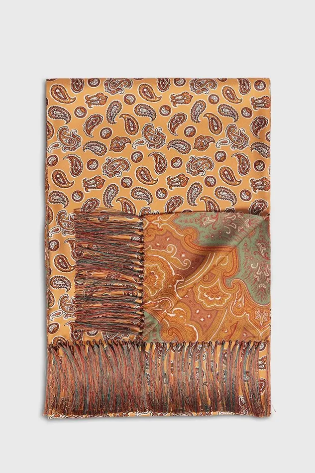 Mens Paul Stuart Scarves Paisley Silk Scarf Gold
