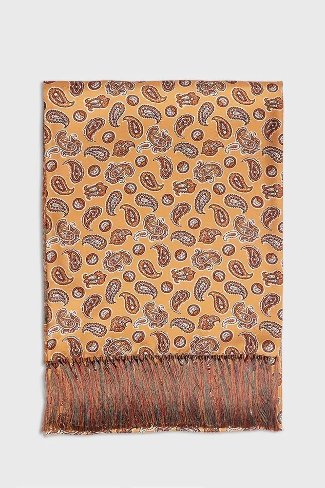 Mens Paul Stuart Scarves Paisley Silk Scarf Gold Mens Paul Stuart Scarves Paisley Silk Scarf Gold