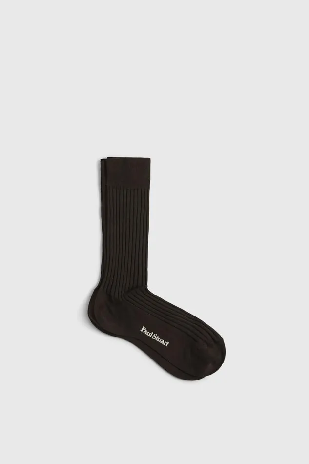 Mens Paul Stuart Socks Classic Cotton Ribbed Sock Brown
