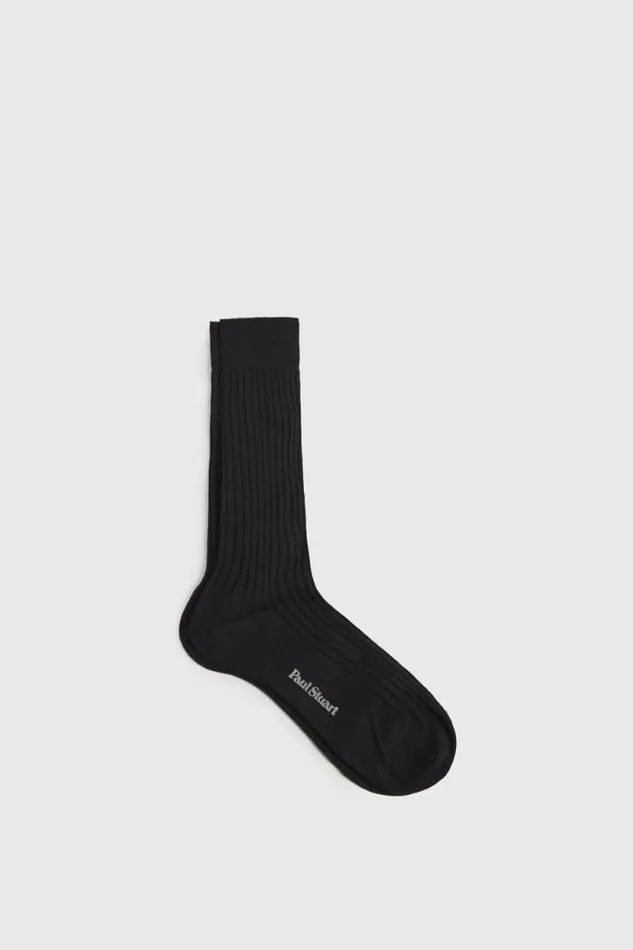 Mens Paul Stuart Socks Classic Merino Wool Ribbed Sock Black