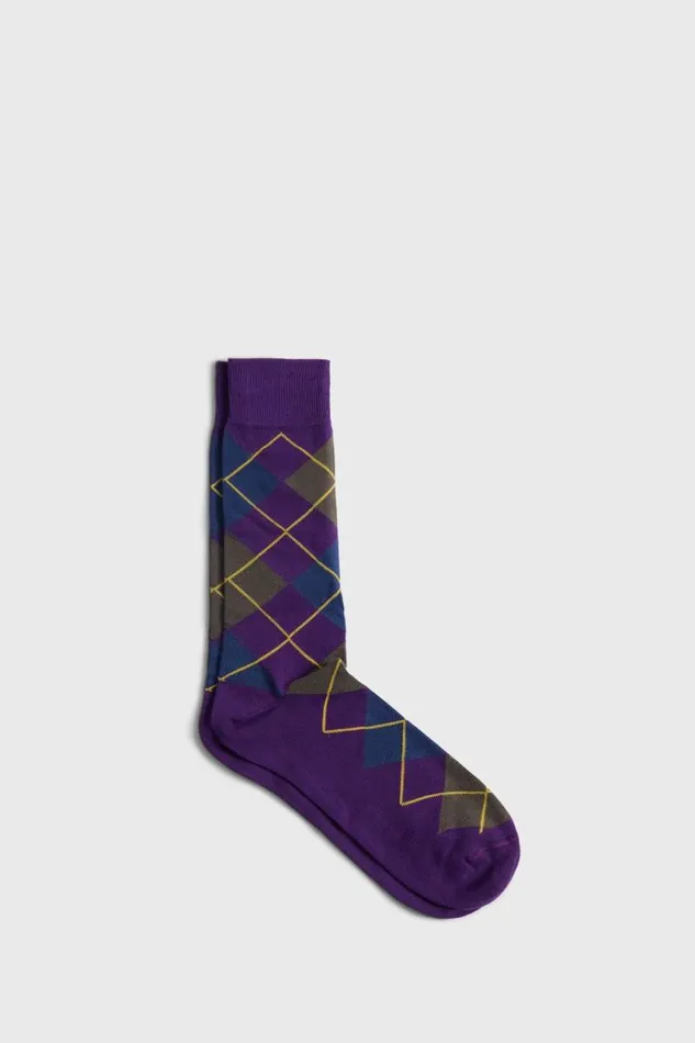 Mens Paul Stuart Socks Cotton Blend Argyle Sock Purple