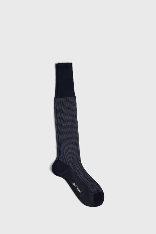 Mens Paul Stuart Socks Cotton Houndstooth Sock Greyblack