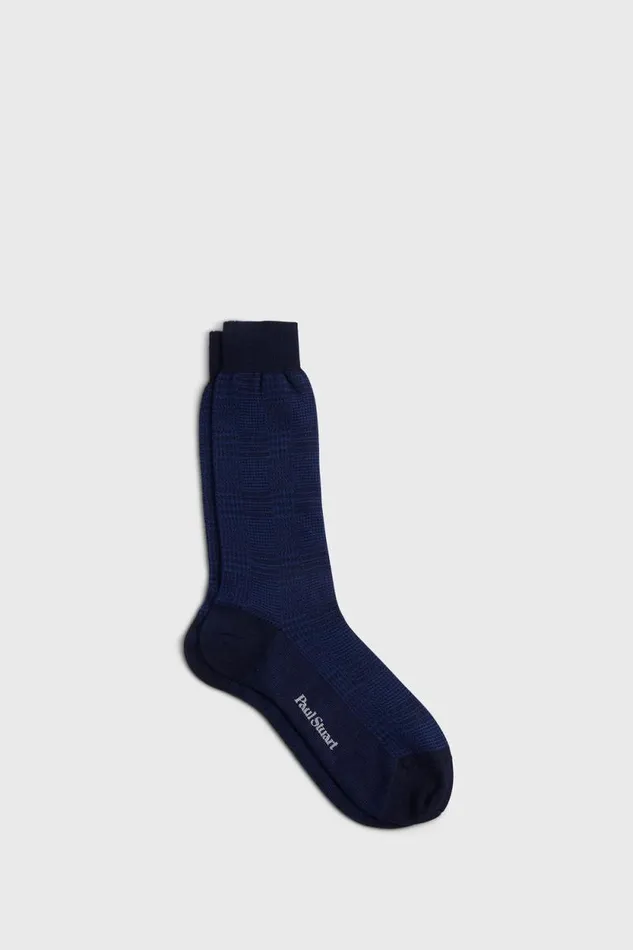 Mens Paul Stuart Socks Wool Glen Plaid Sock Navy