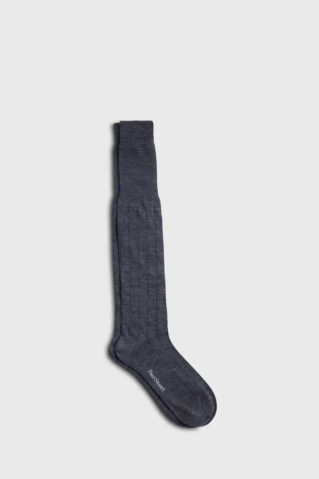 Mens Paul Stuart Socks Wool Vertical Dash Stripe Sock Grey