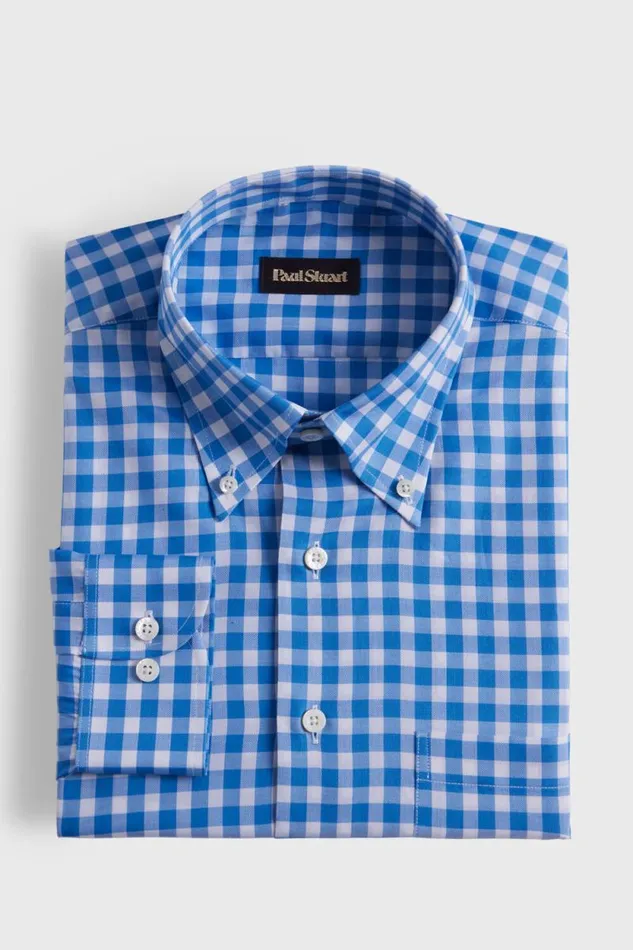 Mens Paul Stuart Sport Shirts Cotton Gingham Sport Shirt Blue