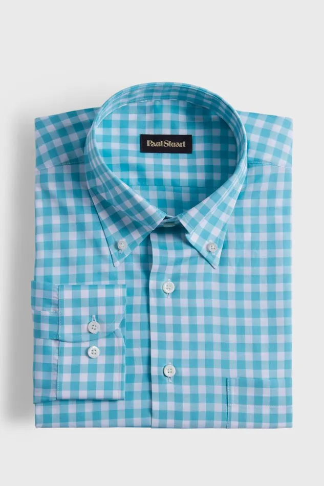 Mens Paul Stuart Sport Shirts Cotton Gingham Sport Shirt Mint