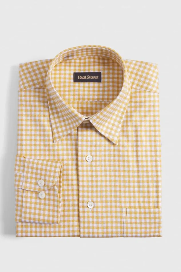Mens Paul Stuart Sport Shirts Gingham Check Twill Sport Shirt Yellow