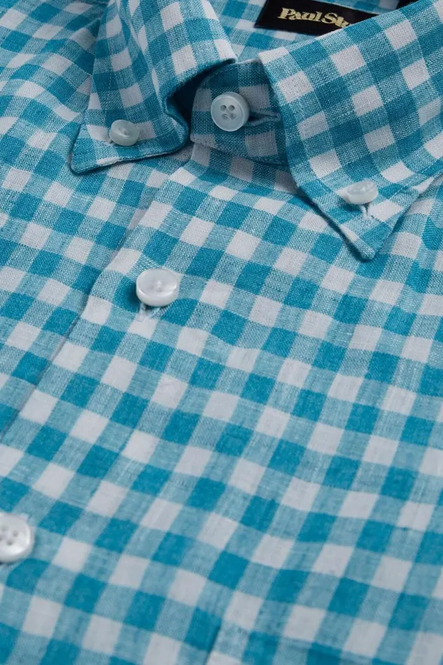 Mens Paul Stuart Sport Shirts Linen Gingham Sport Shirt Seafoam Mens Paul Stuart Sport Shirts Linen Gingham Sport Shirt Seafoam