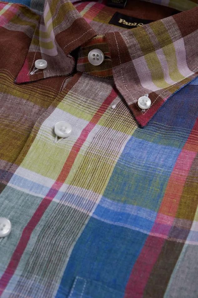 Mens Paul Stuart Sport Shirts Linen Plaid Sport Shirt Browngreen Mens Paul Stuart Sport Shirts Linen Plaid Sport Shirt Browngreen