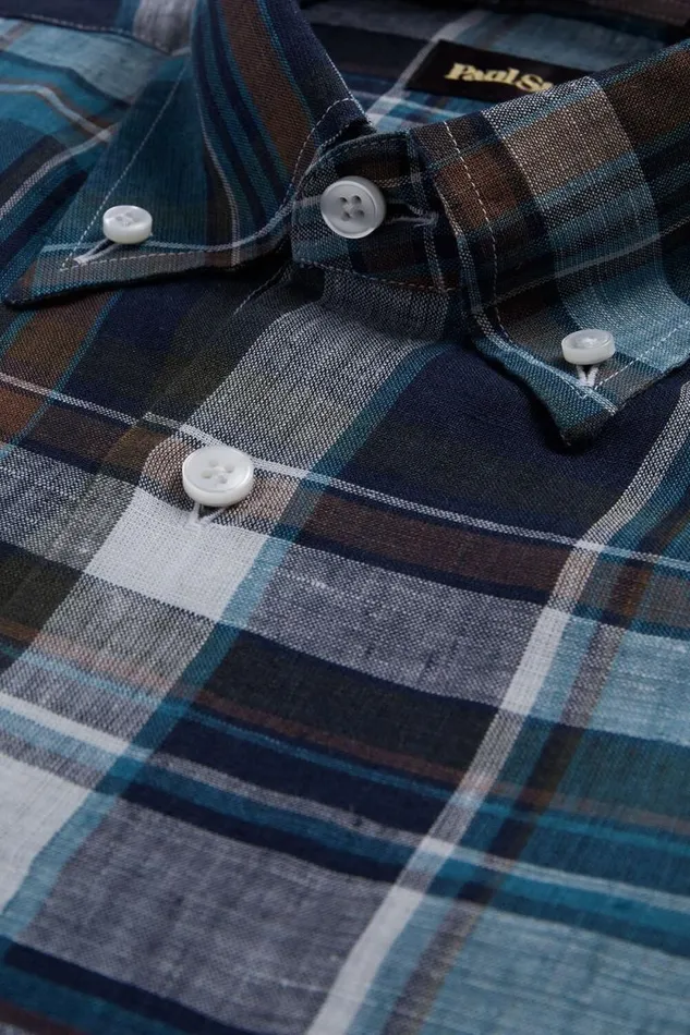 Mens Paul Stuart Sport Shirts Linen Plaid Sport Shirt Teal Mens Paul Stuart Sport Shirts Linen Plaid Sport Shirt Teal