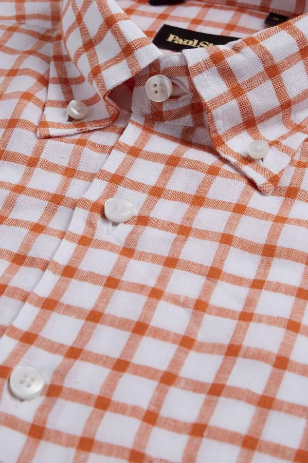 Mens Paul Stuart Sport Shirts Linen Windowpane Sport Shirt Orangewhite Mens Paul Stuart Sport Shirts Linen Windowpane Sport Shirt Orangewhite