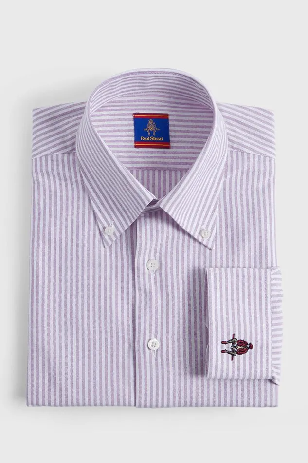 Mens Paul Stuart Sport Shirts Striped Oxford Logo Sport Shirt Lavender