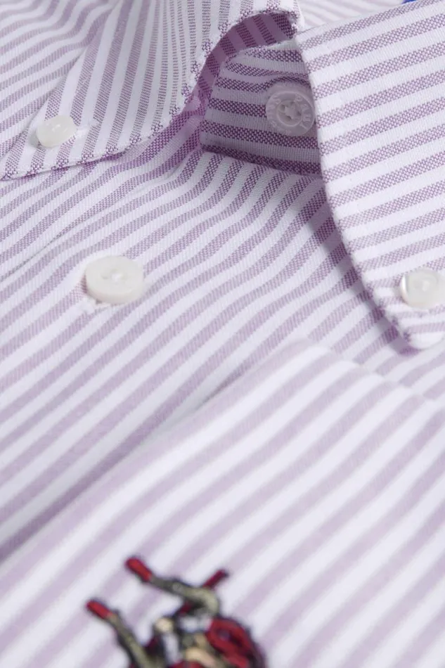 Mens Paul Stuart Sport Shirts Striped Oxford Logo Sport Shirt Lavender Mens Paul Stuart Sport Shirts Striped Oxford Logo Sport Shirt Lavender