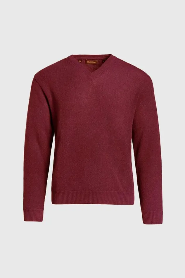 Mens Paul Stuart Sweaters Classic Alpaca Links VNeck Sweater Burgundy