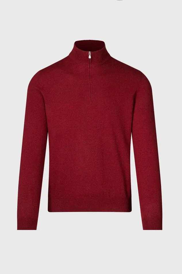 Mens Paul Stuart Sweaters Classic Cashmere Quarter Zip Sweater Cranberry