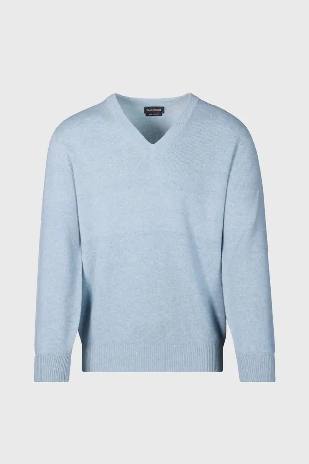 Mens Paul Stuart Sweaters Classic Cashmere VNeck Sweater Blue Fog