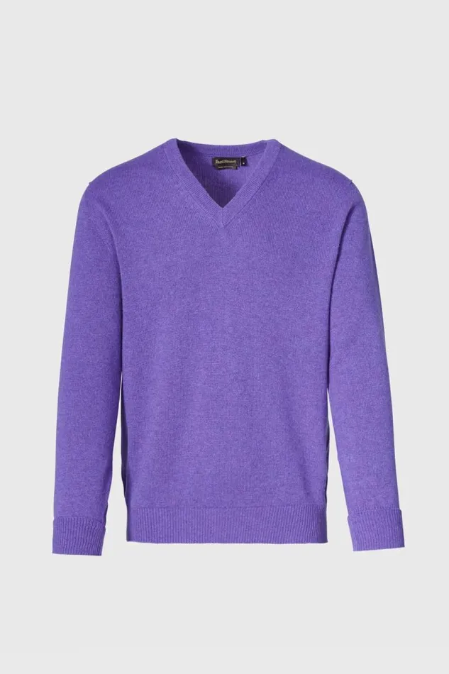 Mens Paul Stuart Sweaters Classic Cashmere VNeck Sweater Grape