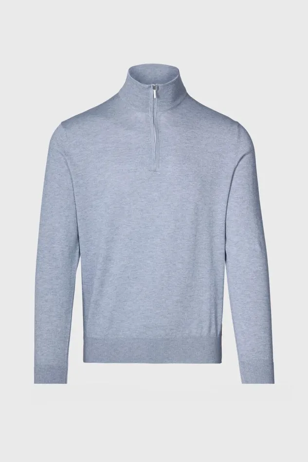 Mens Paul Stuart Sweaters Cotton and Cashmere Quarter Zip Sweater Light Grey