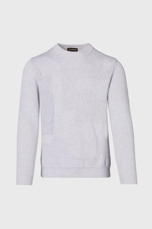 Mens Paul Stuart Sweaters Cotton Multi Stitch Crewneck Sweater Silver
