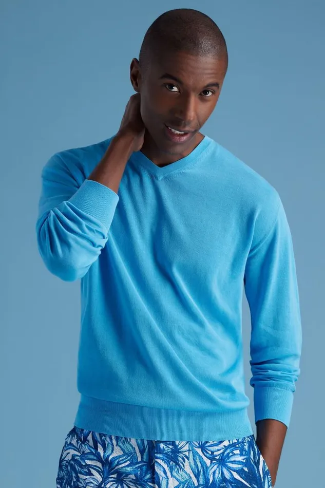 Mens Paul Stuart Sweaters Fine Gauge Cotton VNeck Sweater Sage Mens Paul Stuart Sweaters Fine Gauge Cotton VNeck Sweater Sage