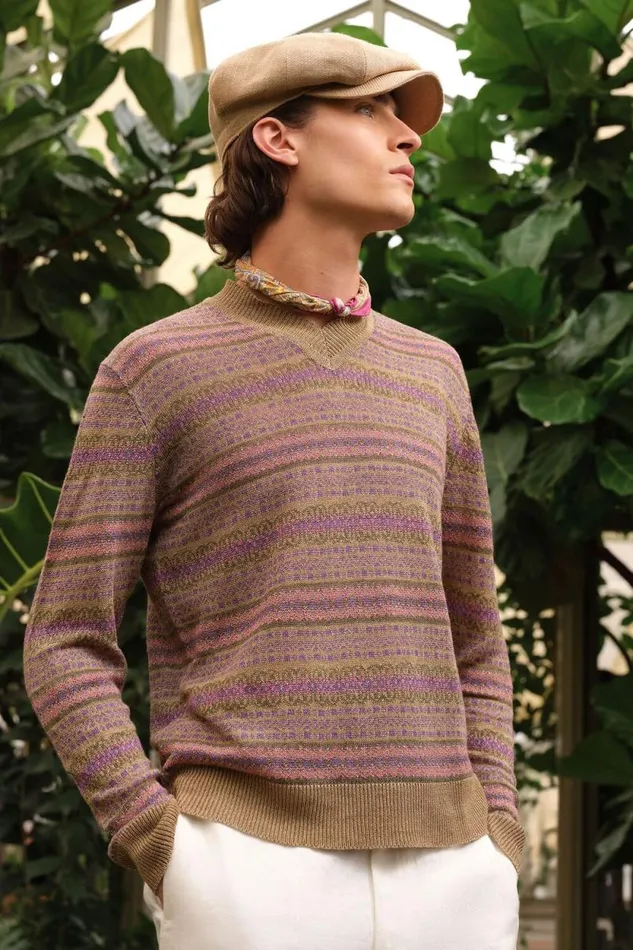 Mens Paul Stuart Sweaters Linen Fair Isle Vneck Sweater Natural Mens Paul Stuart Sweaters Linen Fair Isle Vneck Sweater Natural