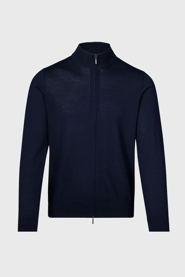 Mens Paul Stuart Sweaters Merino Wool Full Zip Cardigan Navy